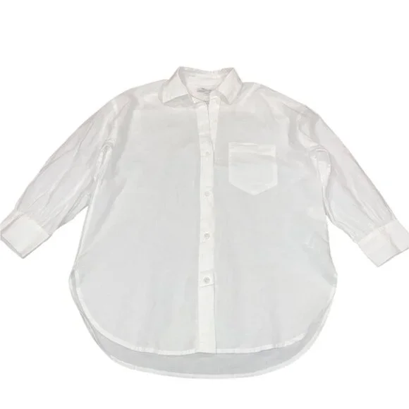 NWT Madewell Women's Sz S White Shirred Button-Up Shirt in Linen-Cotton NV186 - Picture 3 of 10